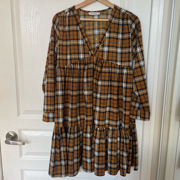 Plaid Long Sleeve Babydoll Dress - Picture 1 of 4